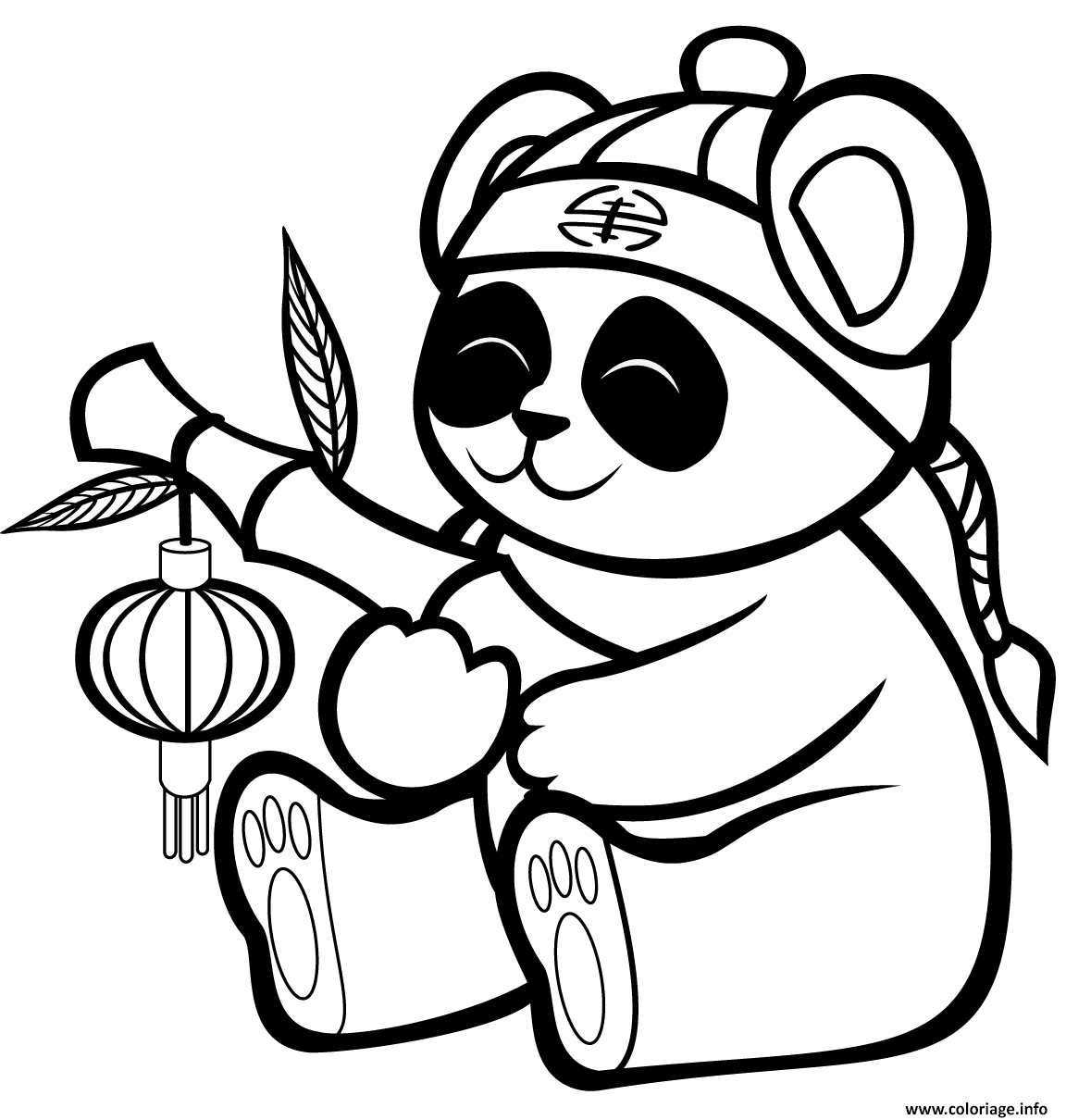 Coloriage Un Panda Mignon Avec Une Lanterne De Bambou Dessin Panda À pour Coloriage Trop Mignon À Imprimer