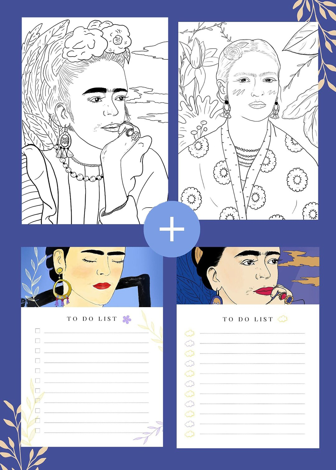 Coloriages Frida Kahlo X2 Coloring Page Frida Kahlo X2 2 To - Etsy destiné Coloriage Frida Kahlo