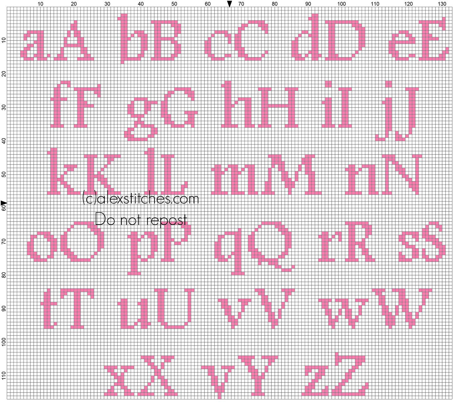 Cross Stitch Alphabet Baby Pink Footlight Mt Light Size 20 Color Dmc destiné Alphabet Point De Croix