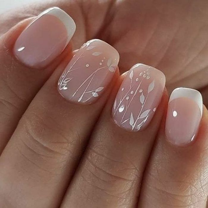 Deco Ongle Gel Fantastique, Bordures Blanches, Style De Manucure Pour intérieur Ongles Rose Poudré