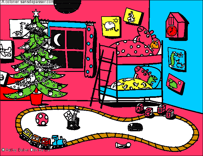 Dessin Colorié : Coloriage Peppa Pig Attend Noël Par Un Invité - Sans dedans Coloriage Peppa Pig Noel