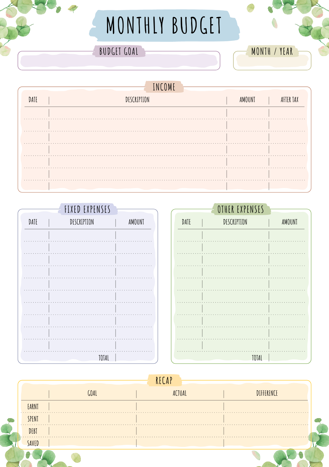 Download Printable Budget Planner - Floral Style Pdf pour Budget Planner Pdf Gratuit