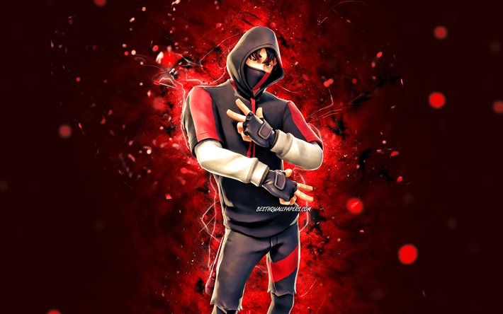 Download Wallpapers Ikonik, 4K, Red Neon Lights, Fortnite Battle Royale destiné Fortnite Fond D&amp;#039;Écran