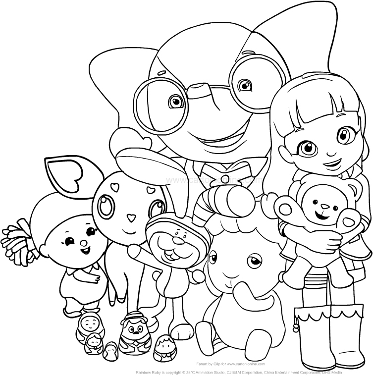 Drawing Rainbow Ruby With Her Friends From The Rainbow Village Coloring dedans Rainbow Friends À Imprimer