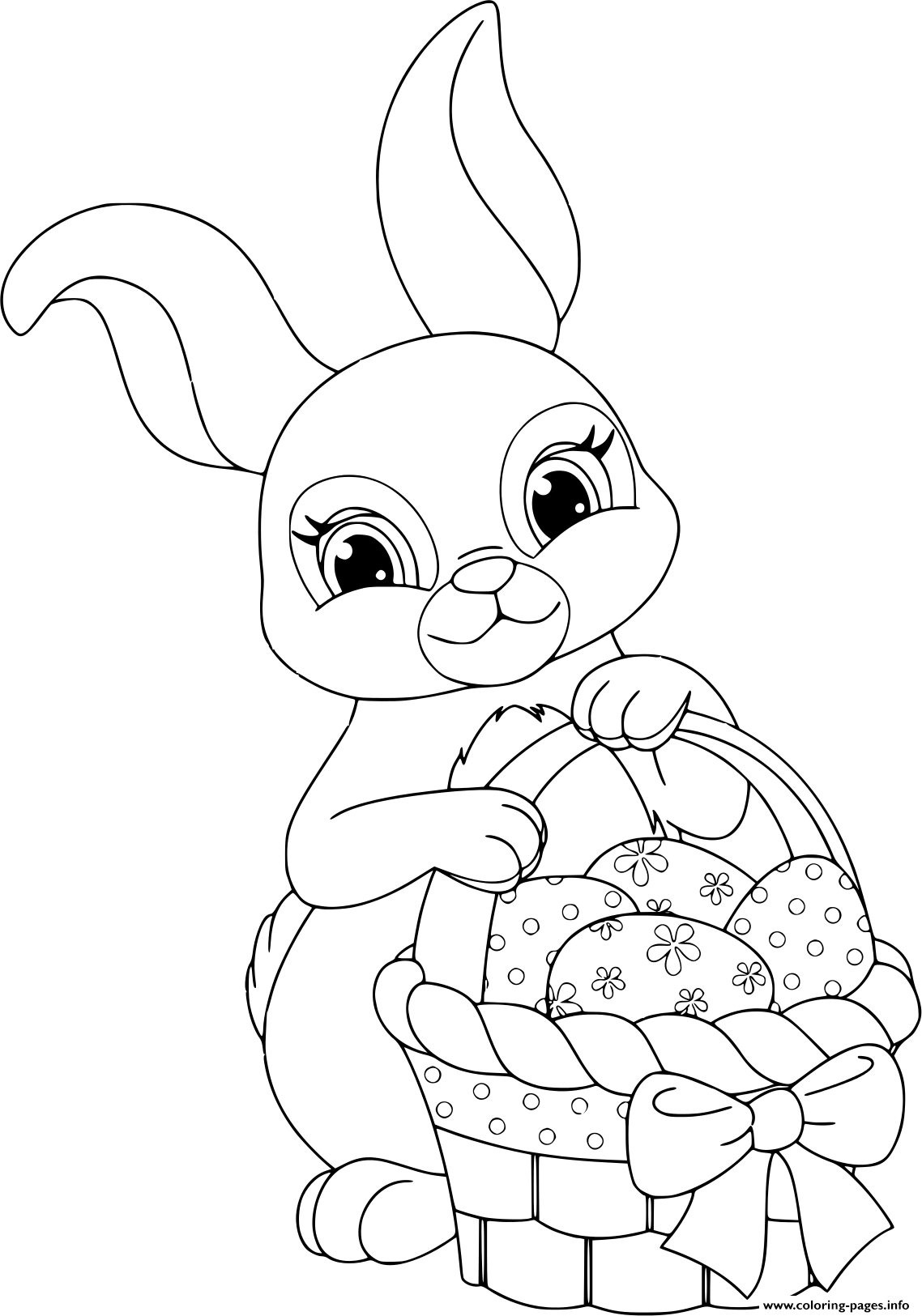 Easter Rabbit With Basket And Eggs Coloring Page Printable encequiconcerne Dessins À Imprimer Lapin