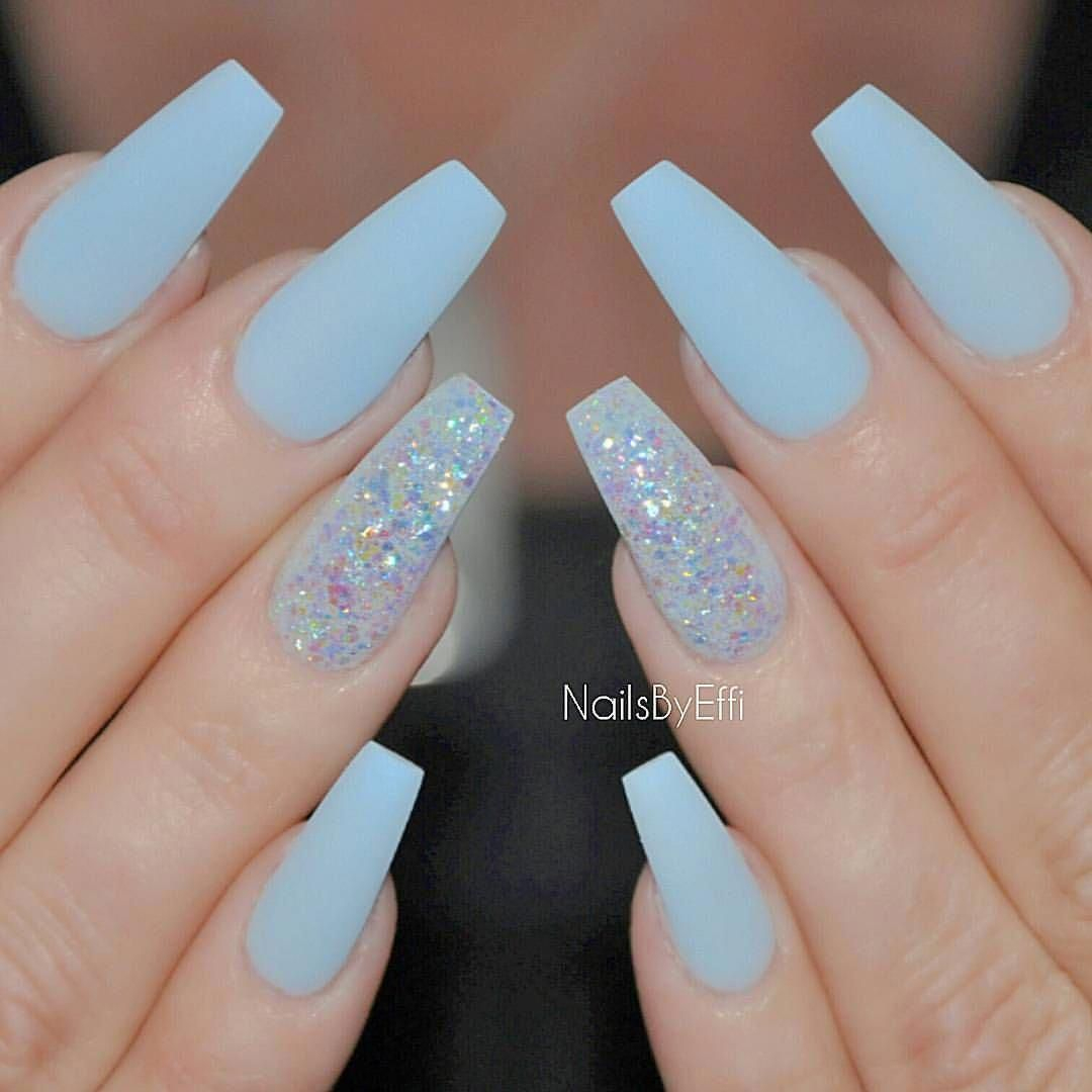 ️ Instagram: &quot;Blue Pastel With Dry Multicoloured Glitter #Gel #Matte&quot; # tout Ongles Bleu Pastel