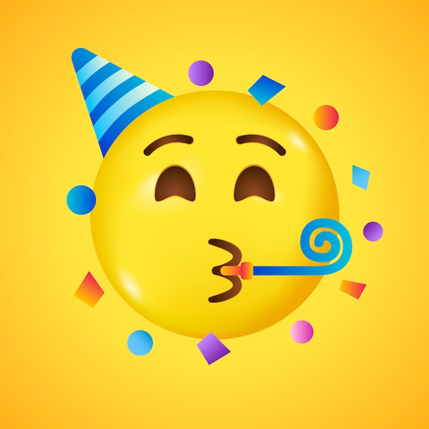 Emoji De Fête. Visage Heureux Avec Chapeau D&amp;#039;Anniversaire Et Confettis dedans Emoji Anniversaire Gratuit Animé