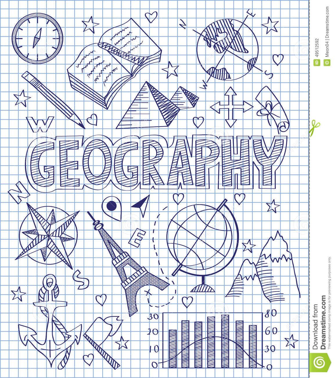 Ensemble Tiré Par La Main De Géographie Illustration De Vecteur - Image à Page De Garde Cahier D&amp;#039;Histoire Géo