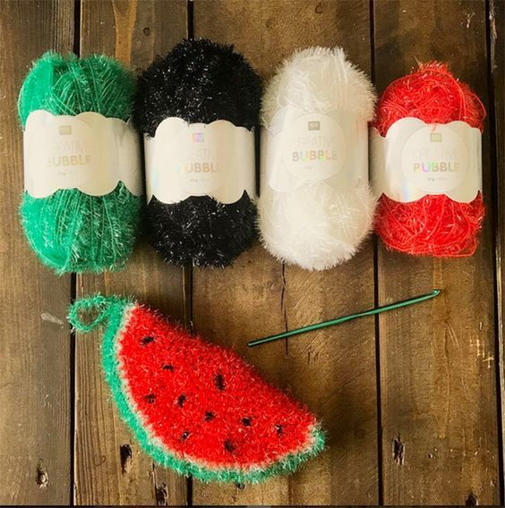 Éponge Pastèque | Creative Bubble, Craft, Tricot Et Crochet destiné Laine Bubble Creative Modele Gratuit D'Éponges