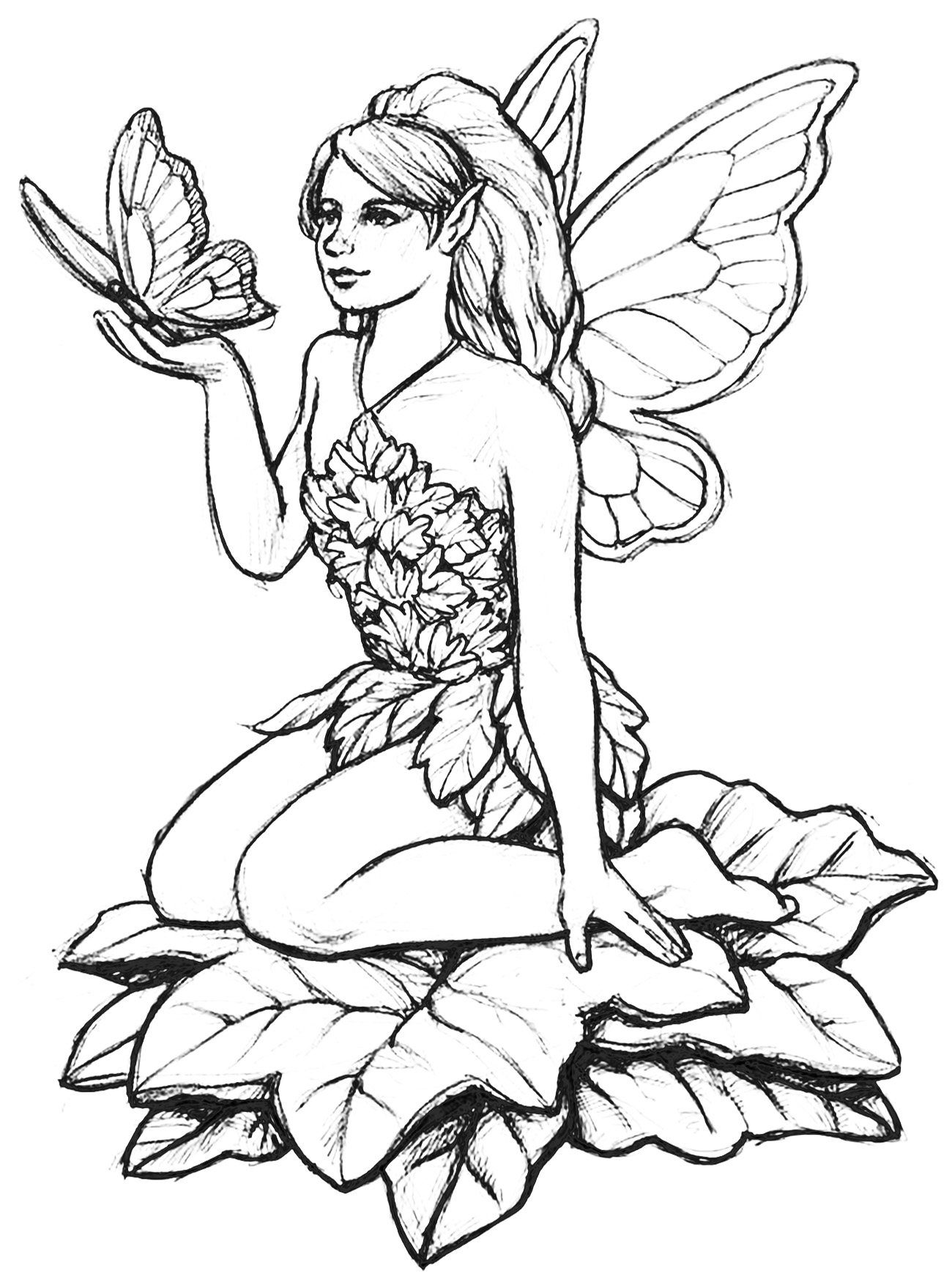Fairy And Butterfly - Myths &amp; Legends Adult Coloring Pages dedans Coloriage Fée Adulte