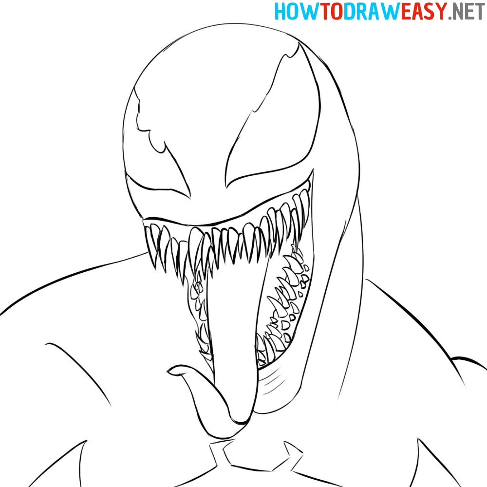 How To Draw Venom Face - How To Draw Easy intérieur Venom Dessin