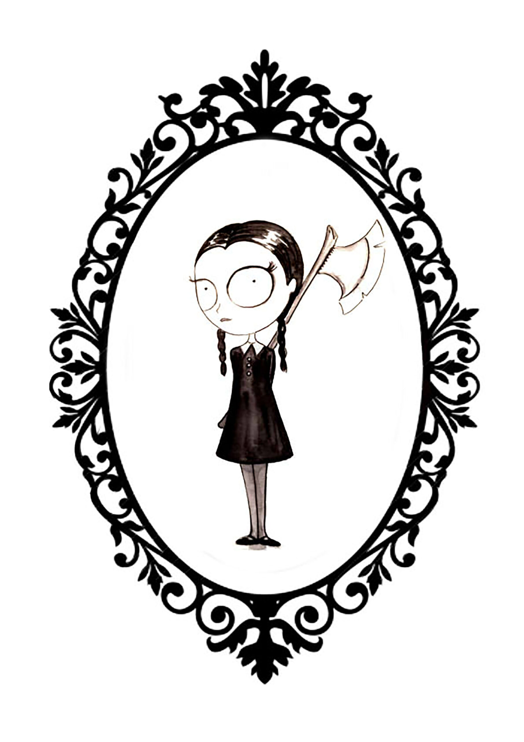 Illustration Aquarelle Et Encre Mercredi Addams-Wednesday Addams- The à Coloriage La Chose Famille Addams