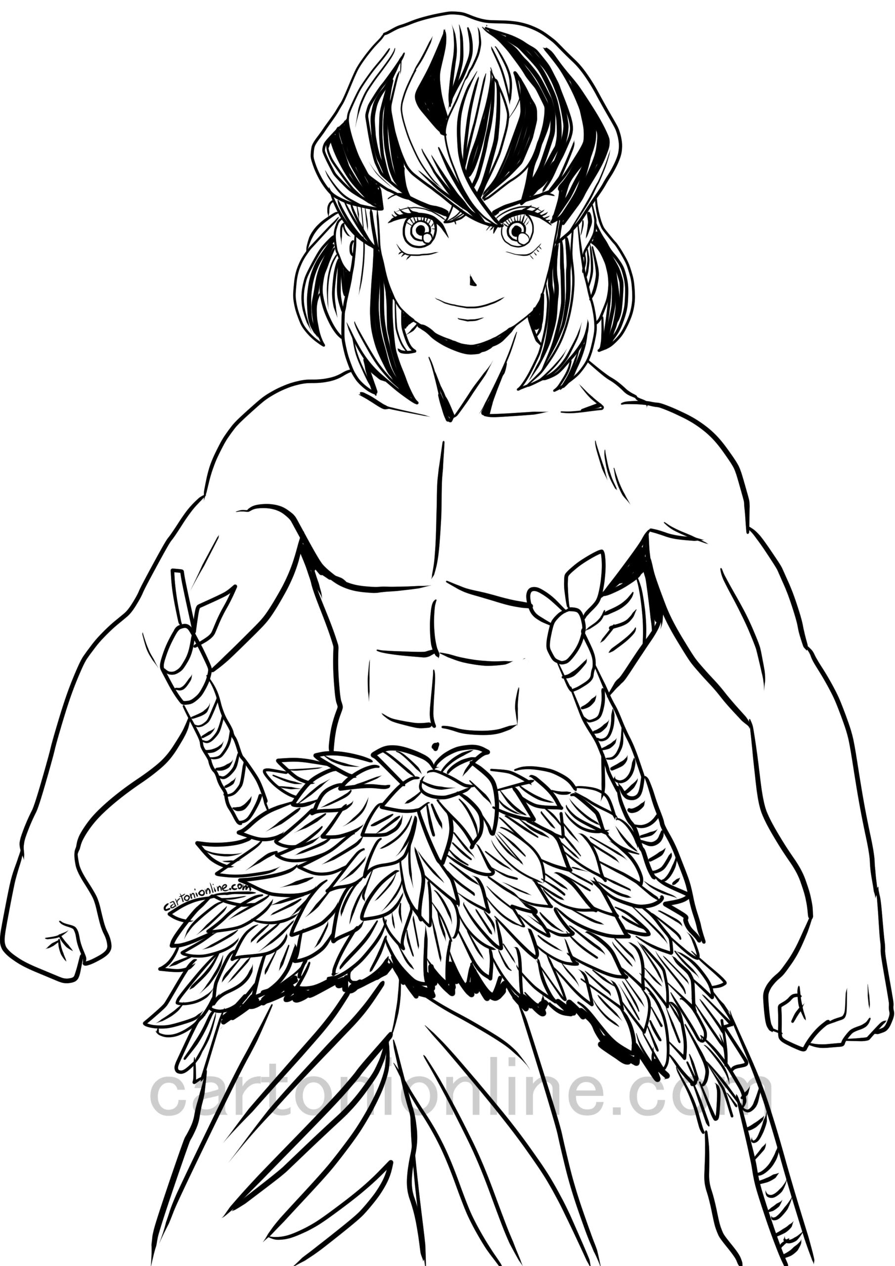Inosuke Hashibira From Demon Slayer Coloring Page destiné Coloriages Demon Slayer