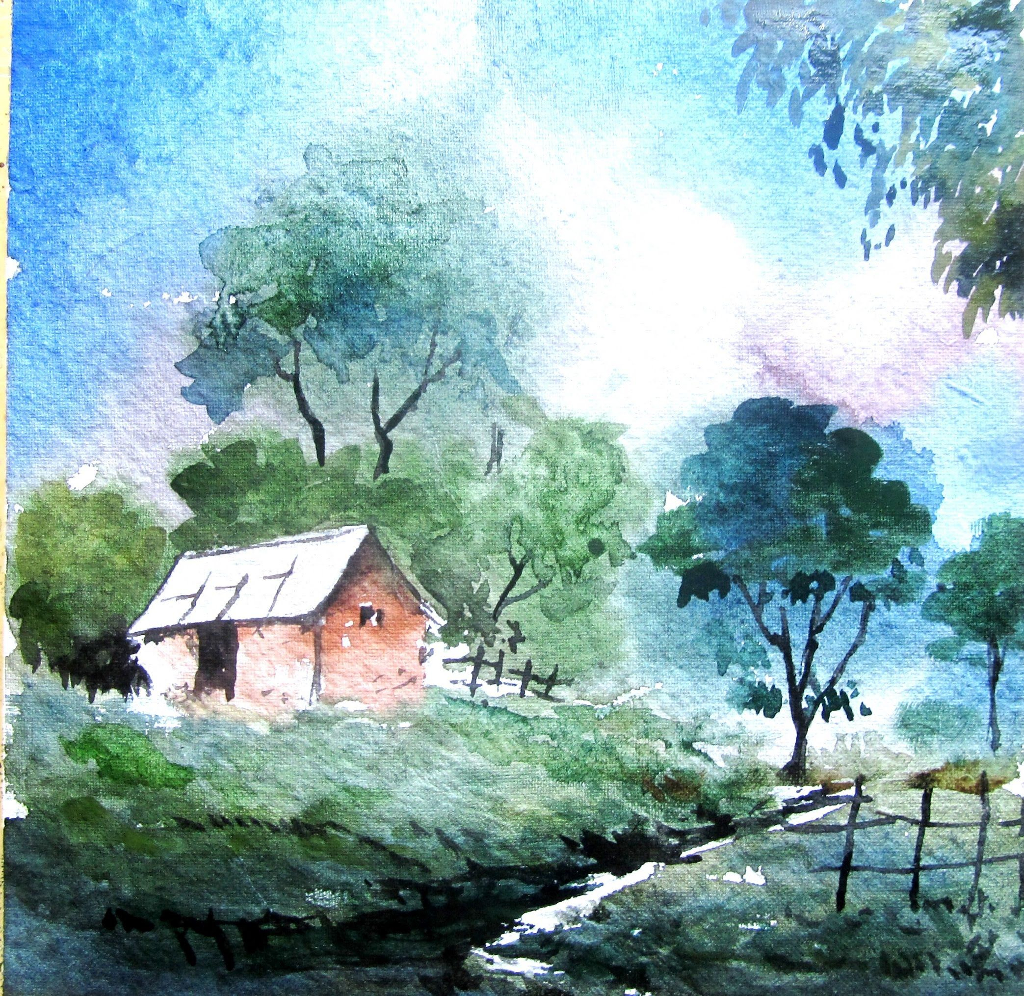 Landscape Drawing With Watercolor At Paintingvalley | Explore intérieur Paysage Aquarelle Facile