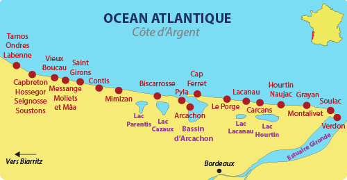 Les Plages Et Les Stations Balnéaires De La Côte D&amp;#039;Argent Sur L&amp;#039;Océan dedans Carte Côte Atlantique