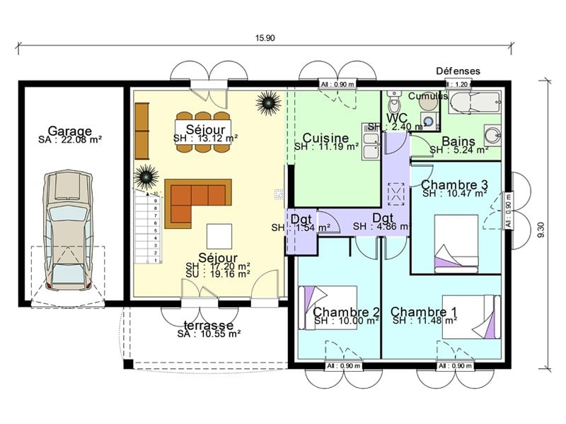 Les Plans Des Maisons Individuelles intérieur Plan Maison 2 Chambres