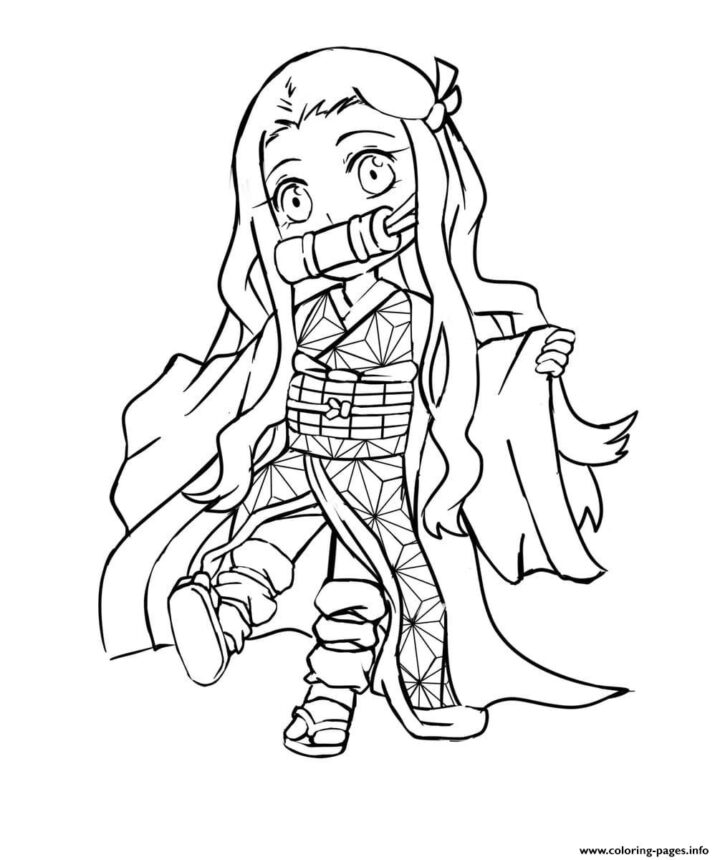 Little Nezuko Kamado Demon Slayer Coloring Page Printable concernant Coloriages Demon Slayer