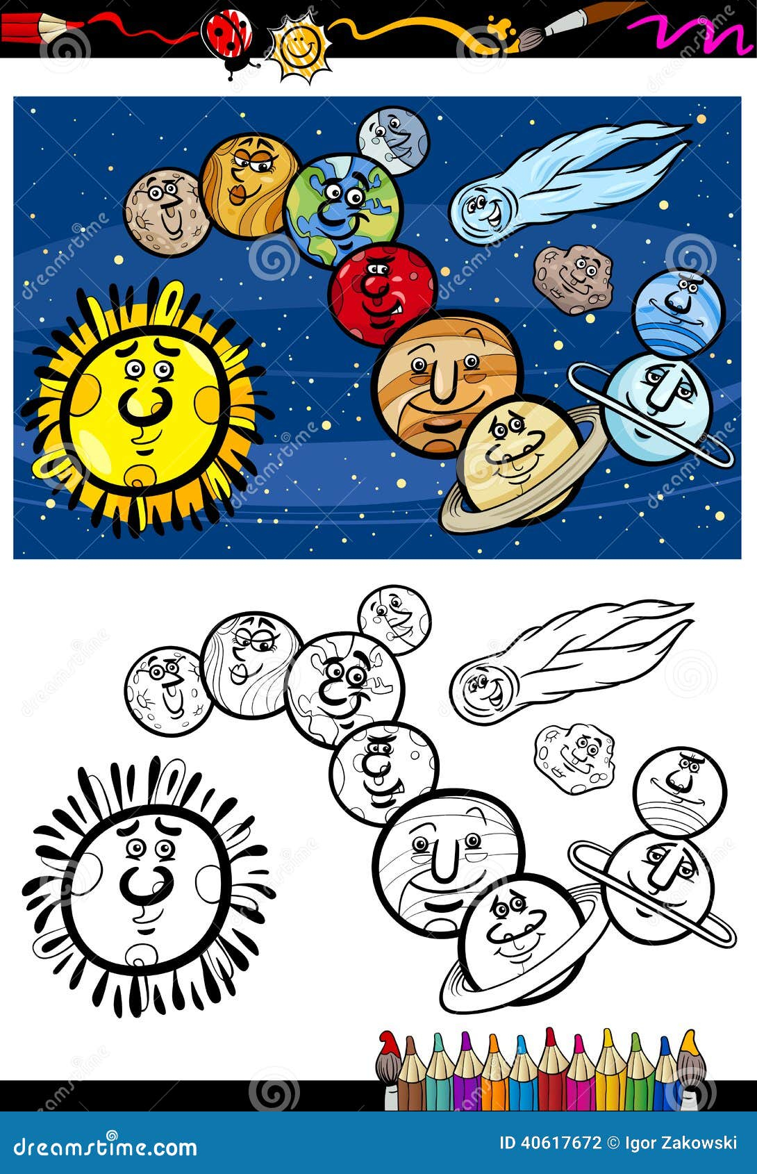 Livre De Coloriage De Bande Dessinée De Système Solaire Illustration De pour Coloriage Planete Systeme Solaire