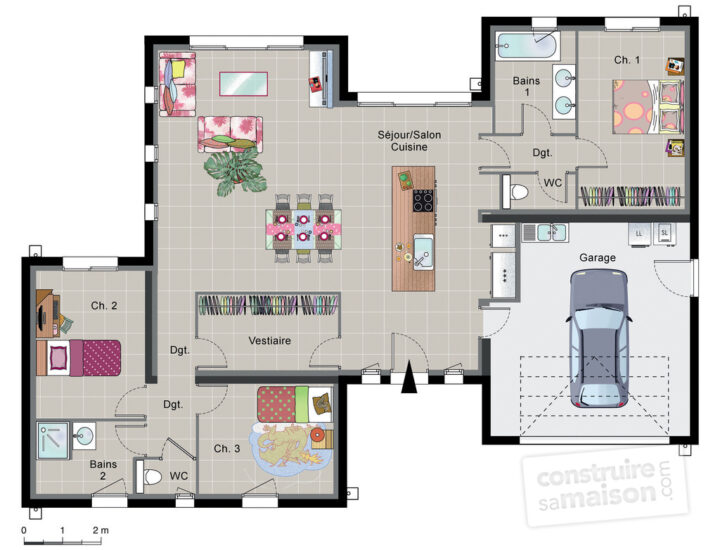 Maison Plain Pied Moderne Plan serapportantà Plan Maison Plain Pied 2 Chambres