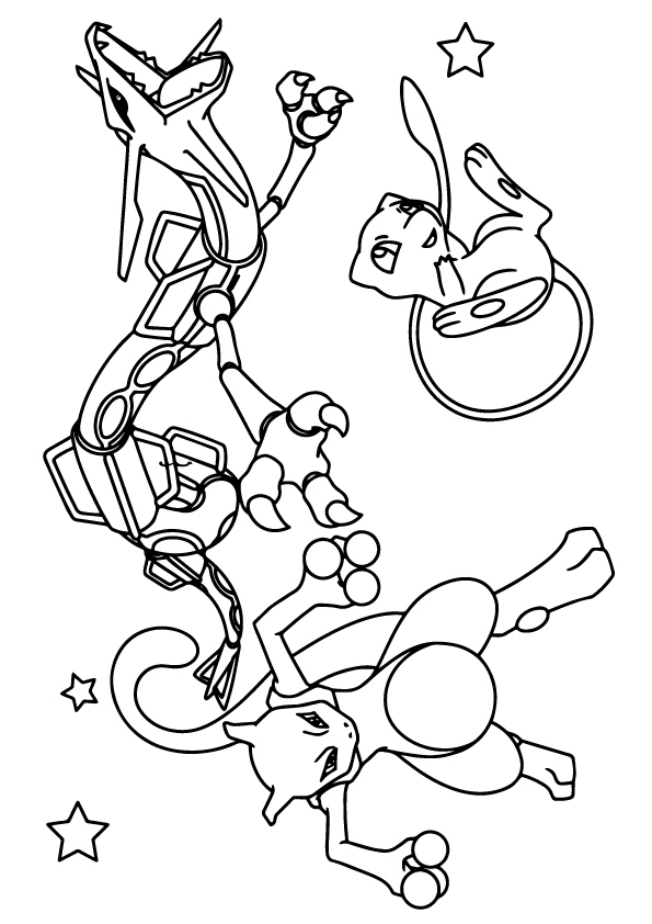 Mewtwo, Rayquada And Mew Coloring Page - Free Printable Coloring Pages dedans Coloriage Pokemon Mew Et Mewtwo