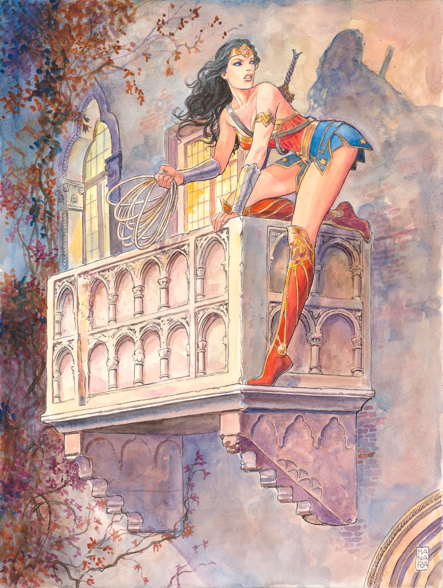 Milo Manara (Né En 1945) Wonder Woman Encres De Couleur Sur Papier Pour dedans Milo Manara Dessin