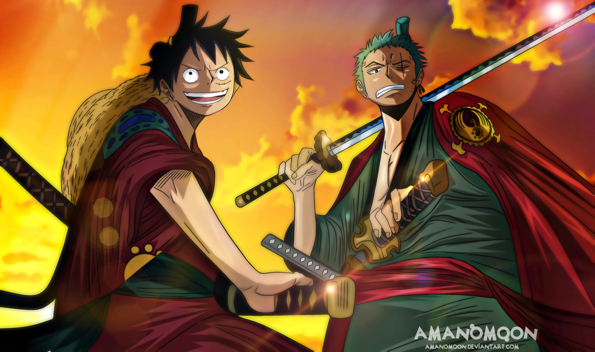 Monkey D. Luffy / Roronoa Zoro By Amanomoon à Fond D&amp;#039;Écran Luffy Stylé