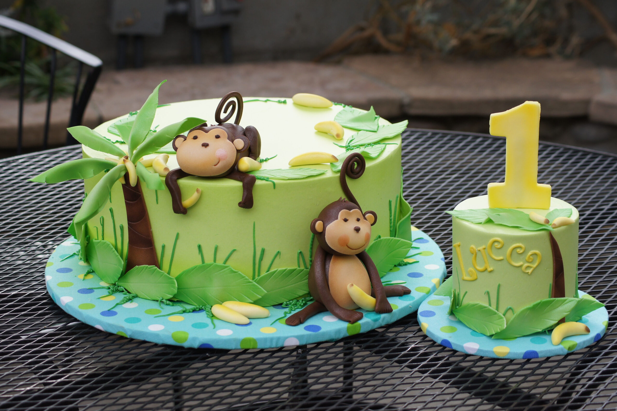 Monkey Jungle Birthday Cake With Matching Smash Cake | Safari Birthday serapportantà Gateau Theme Jungle