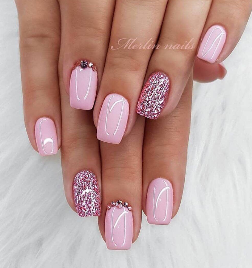 #Paillettes Gel Rose Clair Strass #Manucure Tendance Short Square destiné Idee Ongle Paillette