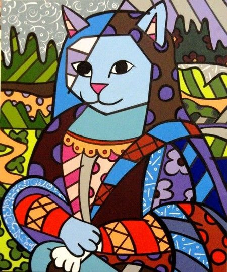 Painel Mona Cat - Romero Britto | Romero Britto, Arte Com Gatos, Arte encequiconcerne Romero Britto Mona Cat