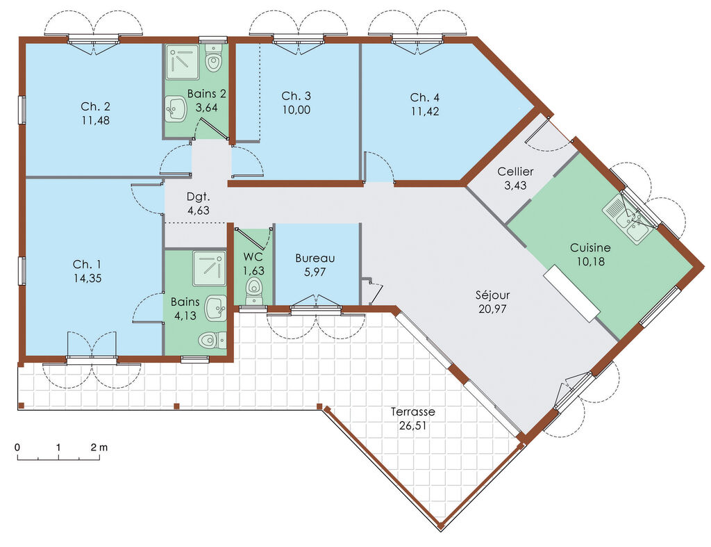 Plan De Maison : Maison De Plain-Pied 5 | Faire Construire Sa Maison concernant Maisons Plain-Pied En U