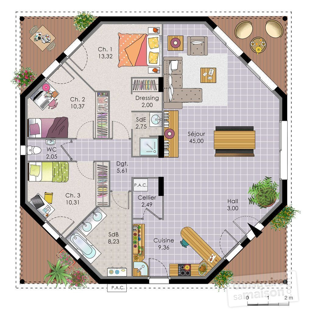 Plan De Maison : Maison Octogonale | Faire Construire Sa Maison Plan De pour Plan Maison En L