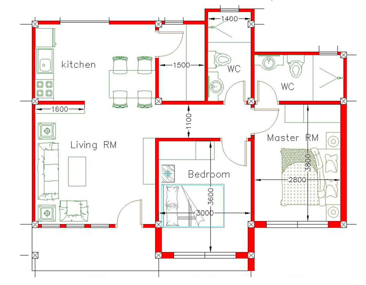 Plan Maison 10 × 8 Avec 2 Chambres | Un Site Dédié À La Conception Plan intérieur Plan Maison 2 Chambres