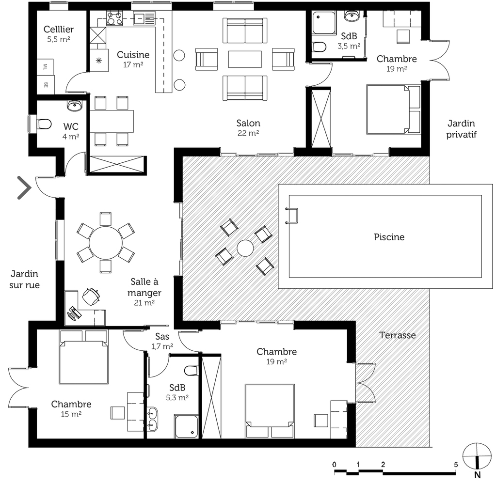 Plan Maison De Plain-Pied 130 M² - Ooreka pour Plan Maison En U 150M2