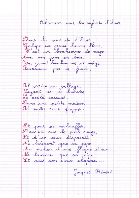 Poème De Jacques Prévert En Bd : Chanson Pour Les Enfants L&amp;#039;Hiver avec Poème Printemps Jacques Prévert