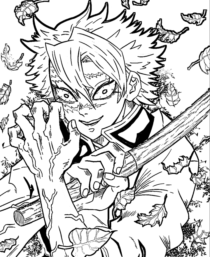 Sanemi In Demon Slayer Coloring Page [Printable] serapportantà Coloriages Demon Slayer