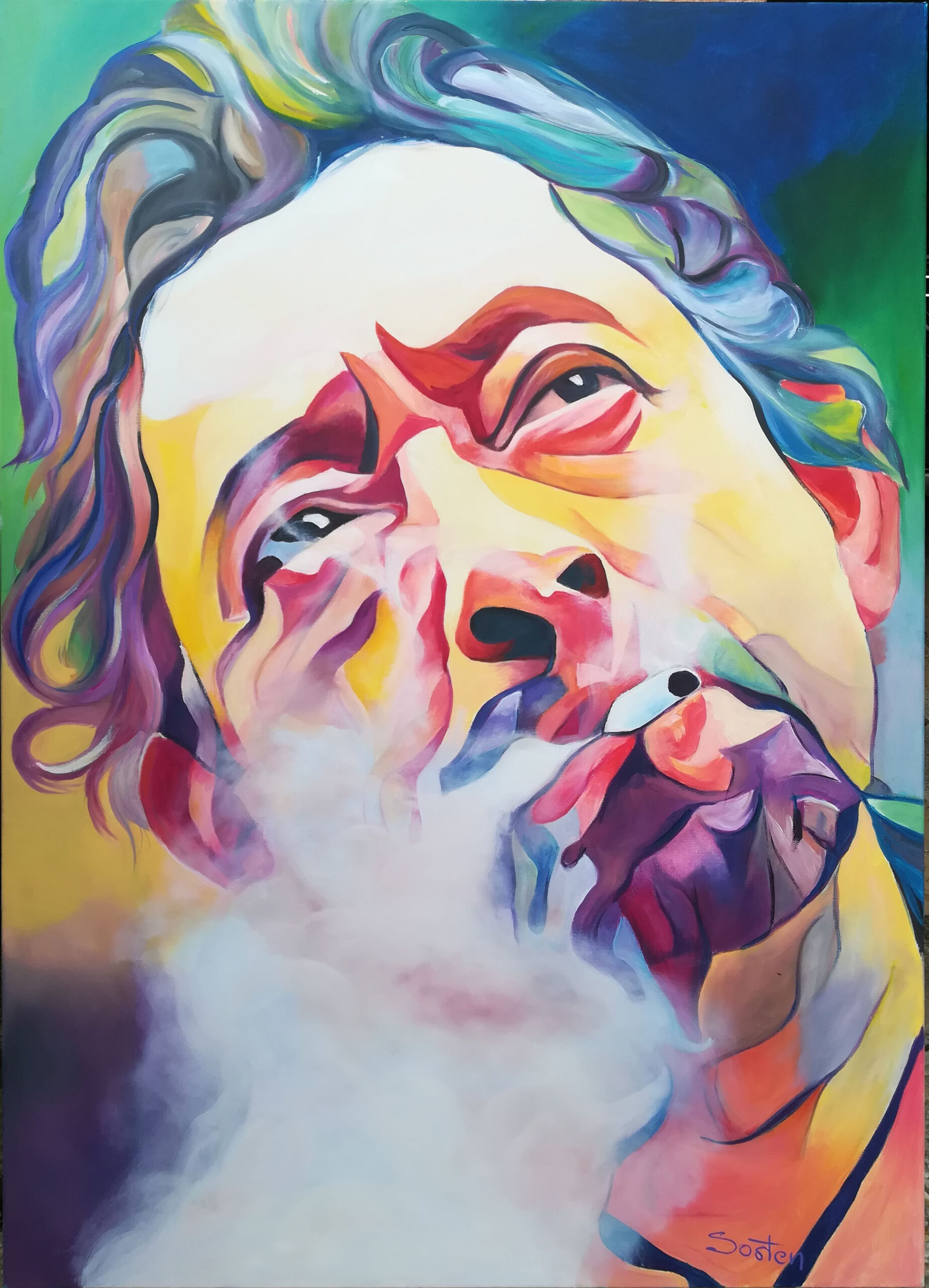 Serge Gainsbourg - Peinture Originale À L'Huile Sur Toile Ayant Eu Pour tout Tableau Visage Contemporain