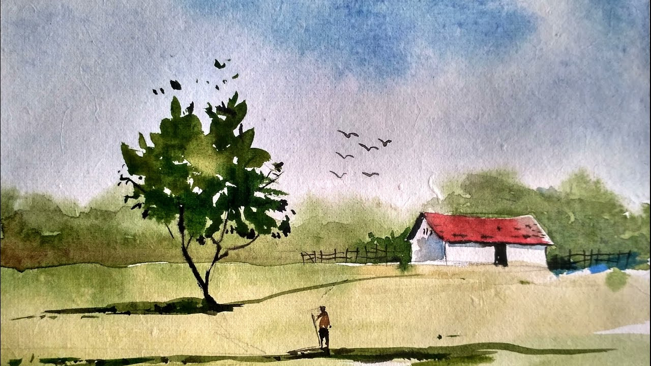 Simple Landscape Watercolor At Paintingvalley | Explore Collection encequiconcerne Paysage Aquarelle Facile