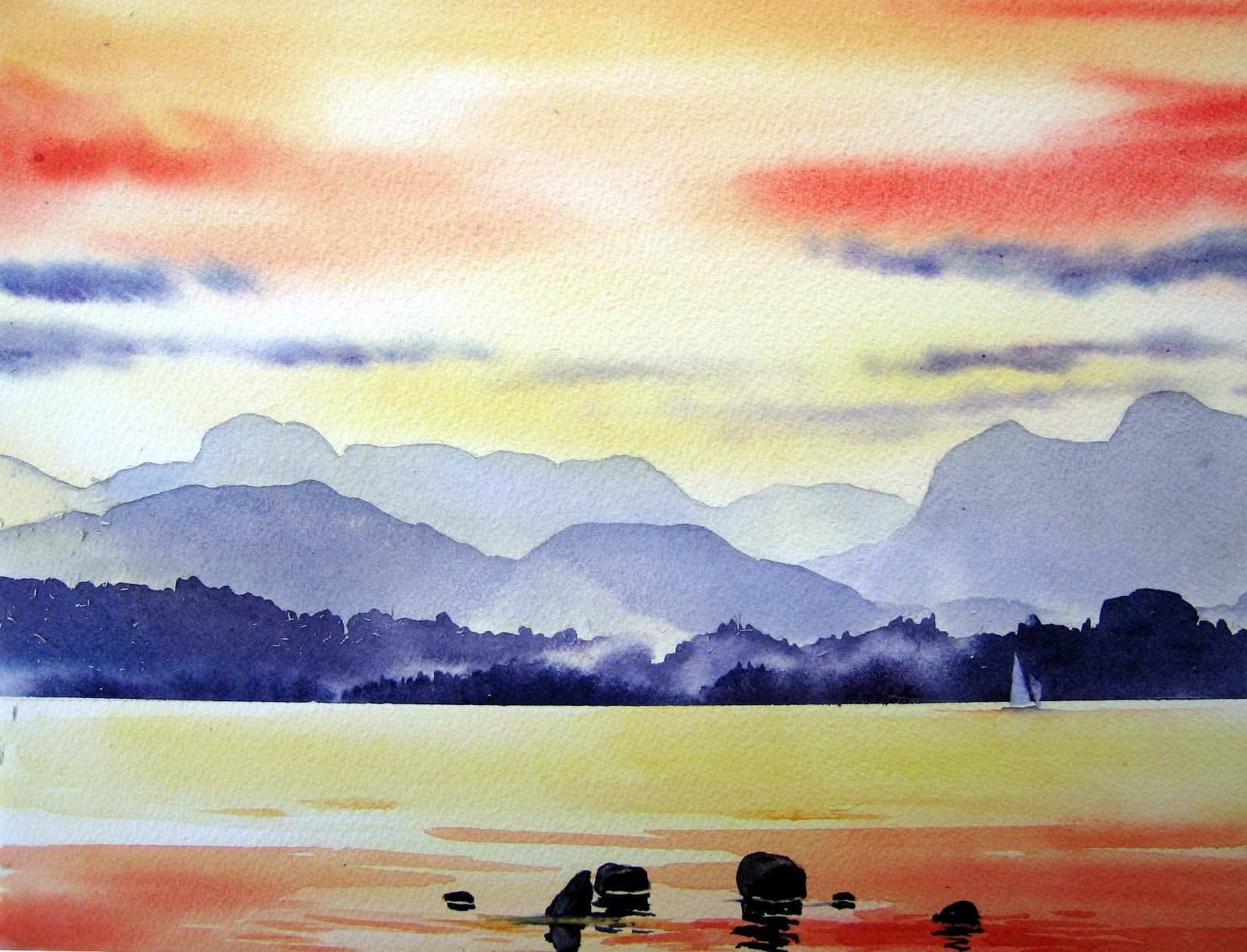 Simple Watercolor Landscape At Getdrawings | Free Download destiné Paysage Aquarelle Facile