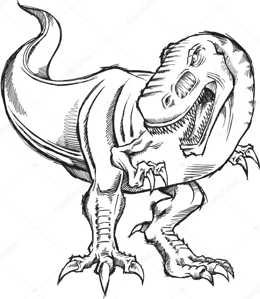 Tyrannosaure Dinosaure Esquisse Doodle Illustration — Image Vectorielle destiné Dessin Dinosaure Tyrannosaure À Imprimer