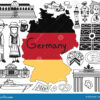 Voyage À L'Icône De Dessin De Griffonnage De L'Allemagne Illustration destiné Drapeau Allemagne À Colorier