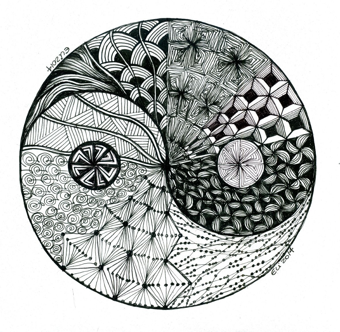 Yin-Yang - Tecnica Zentangle Quando A Mente Se Acalma Doodle avec Zentangle Vierge À Imprimer