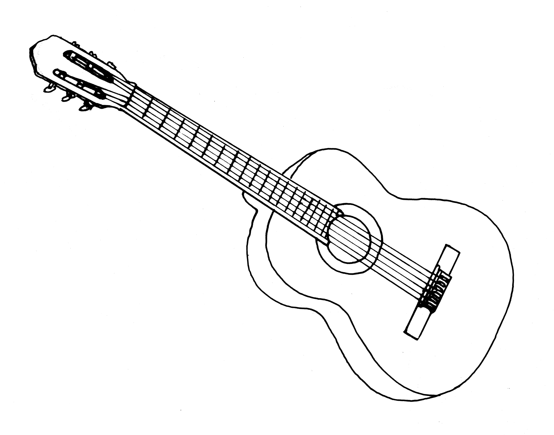 Acoustic Guitar Line Drawing At Paintingvalley | Explore Collection avec Dessin Guitare À Imprimer