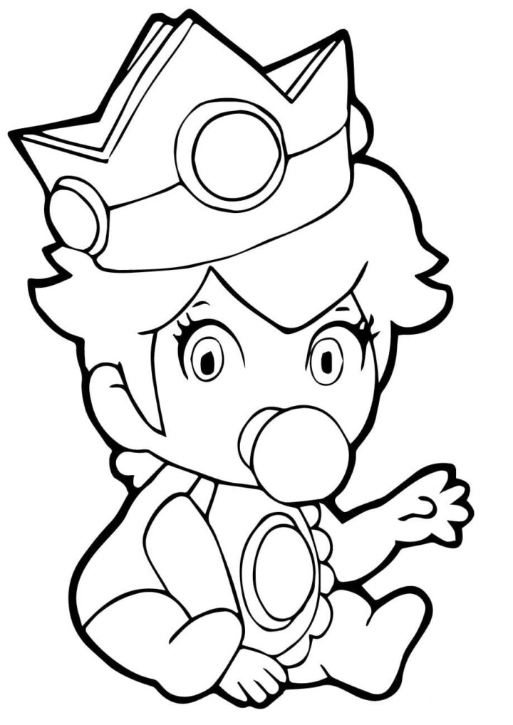 Baby Princess Peach Holding A Pacifier Coloring Pages - Free Printable intérieur Peach Coloriage