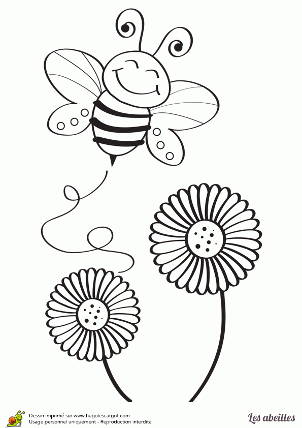 Coloriage Abeille Qui Butine Sur Hugolescargot destiné Dessin Abeille À Imprimer