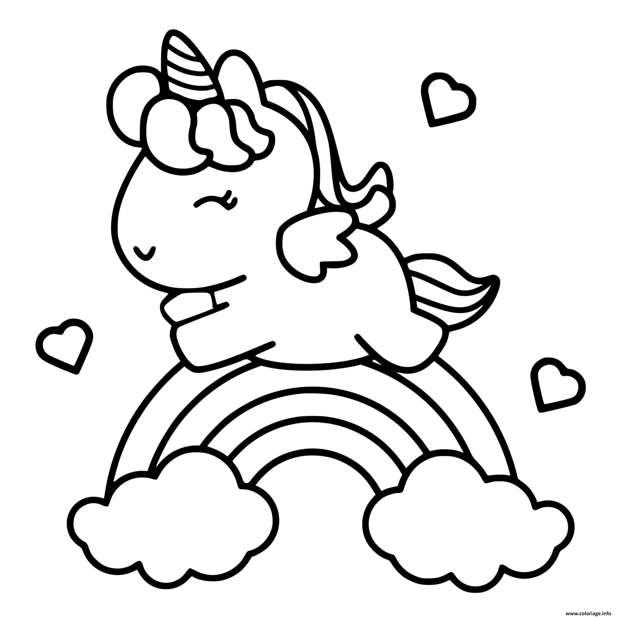 Coloriage Adorable Unicorn Arc En Ciel Et Coeur - Jecolorie serapportantà Chat Licorne À Imprimer