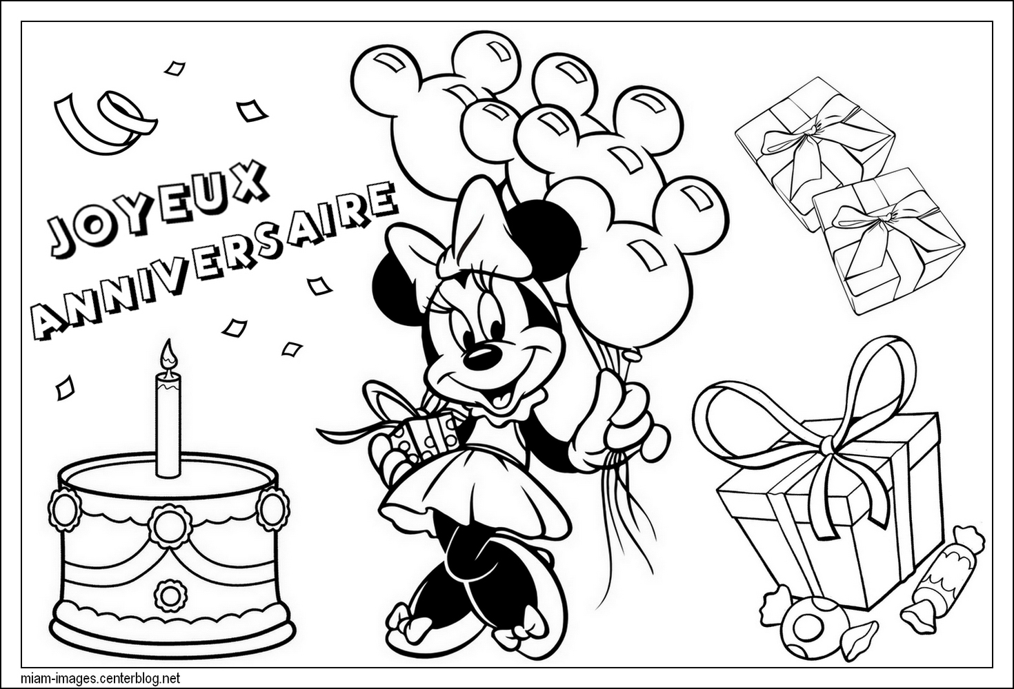 Coloriage Anniversaire, Minnie ; Birthday Coloring Page dedans Minnie Coloriage À Imprimer