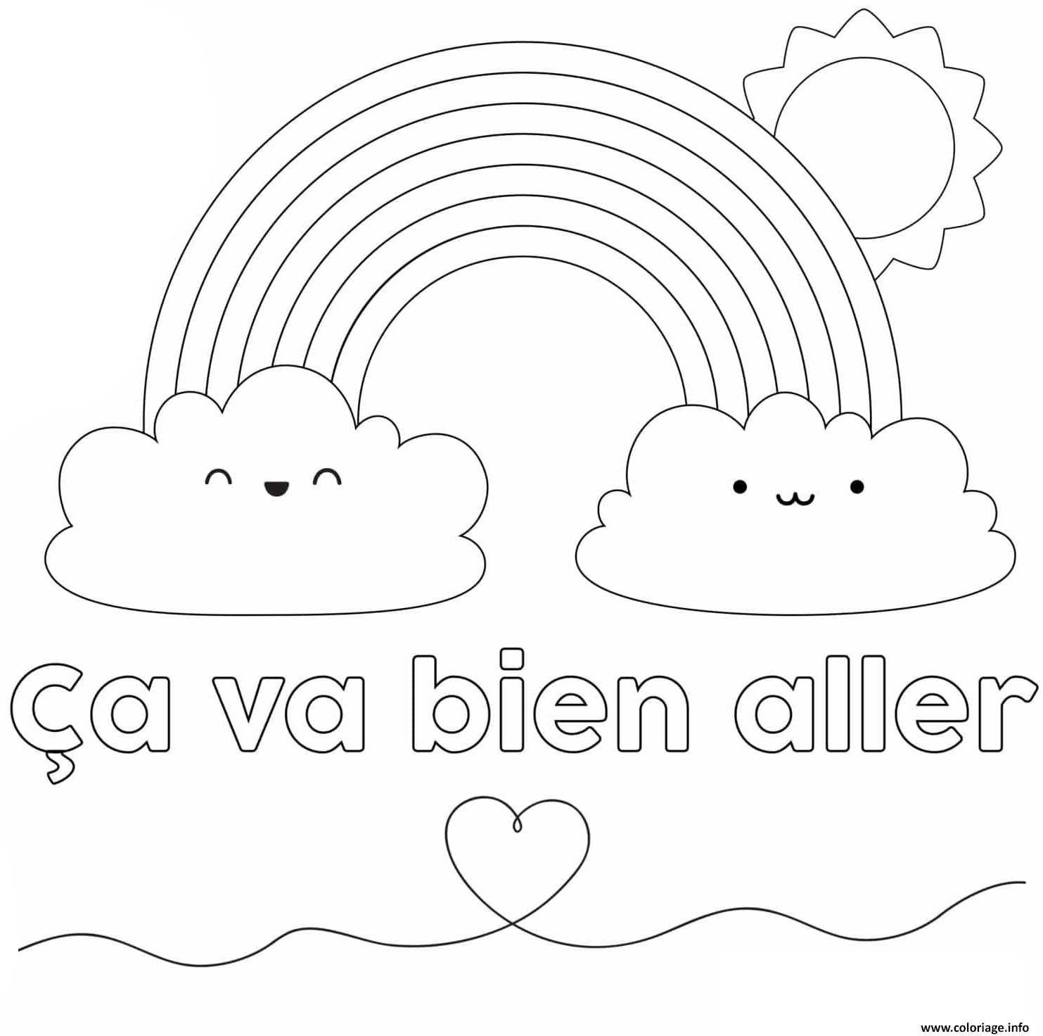 Coloriage Ca Va Bien Aller Avec Nuage Soleil Et Coeur Dessin Arc En à Coloriage Ciel