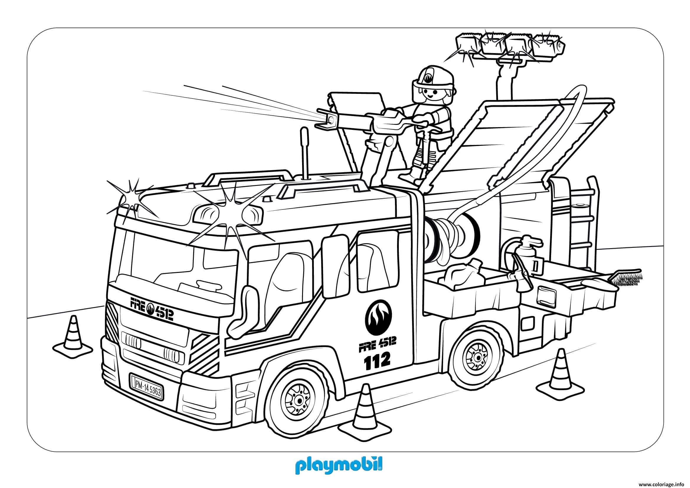 Coloriage Camion De Pompier Playmobil - Jecolorie avec Dessin A Imprimer Playmobil