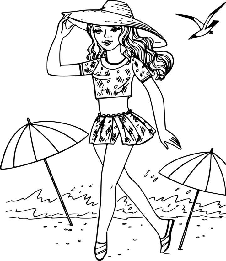 Coloriage De Filles Beau Galerie Coloriage Fille À La Plage En Vacances intérieur Coloriage De Fille À Imprimer