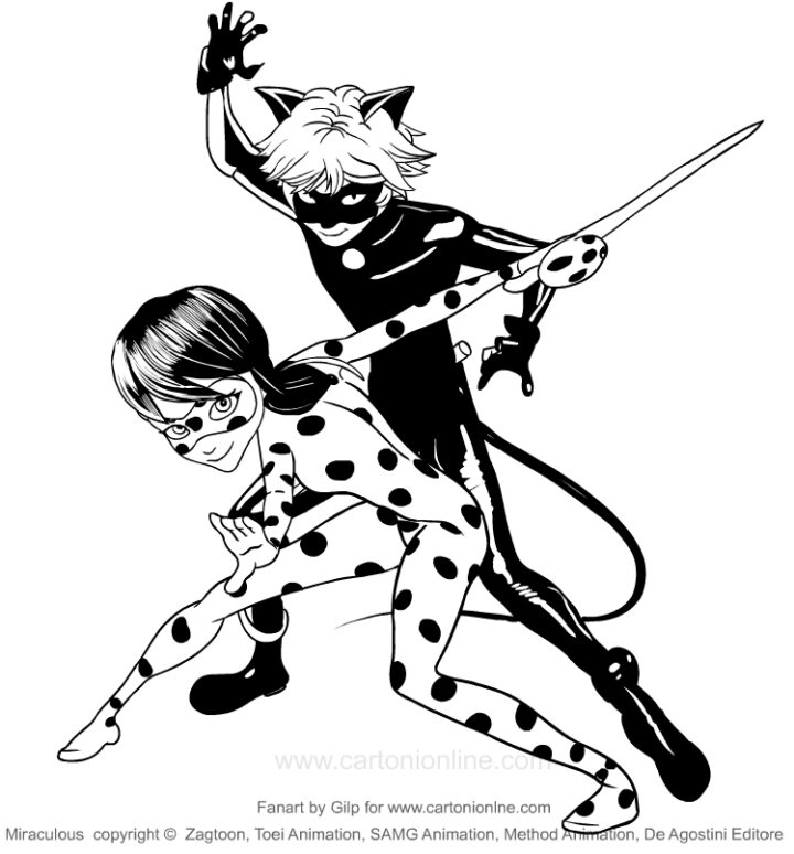 Coloriage De Ladybug E Chat Noir (Miraculous) dedans Coloriage Chat Noir